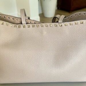 Valentino Rockstud Vitelo Taupe Leather Tote Bag